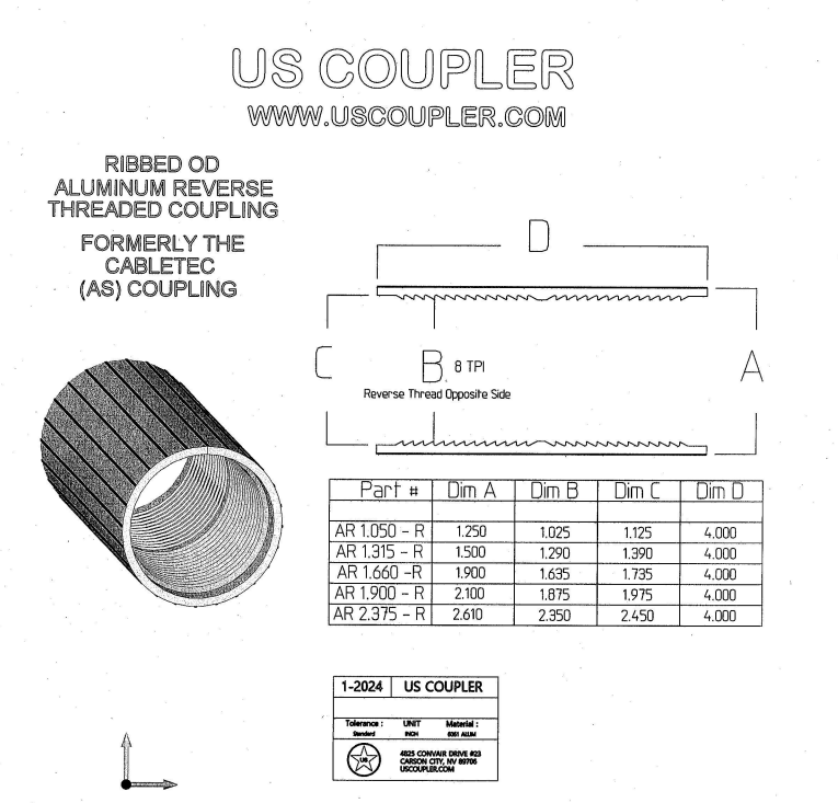 Reverse Thread Couplings | Ribbed Wall | Aluminum