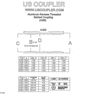 Reverse Threaded Barbed Couplings | Aluminum