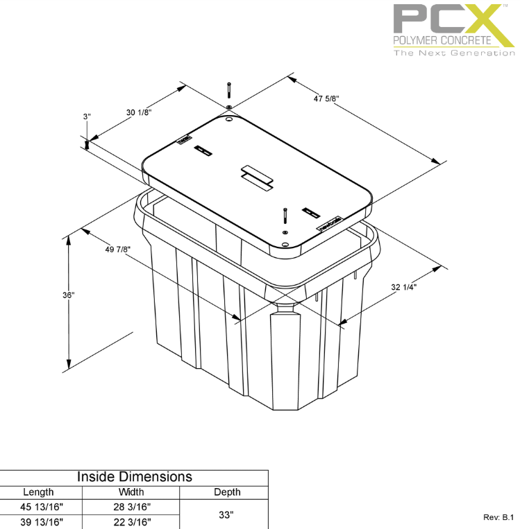 NewBasis 30" x 48" x 36" Polymer Concrete Handhole | Tier 15 | PCA304836-00012