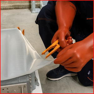 Insulation blanket pin clip being used to secure insulation material, showcasing its 1-inch jaw opening and 6.5-inch length.