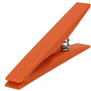 Orange insulation blanket pin clip with a 1-inch jaw opening and 6.5-inch length for secure fastening.