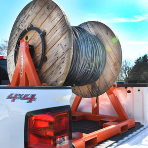TiiGER LNG-2025 reel rack with forklift pockets on all sides being positioned on site