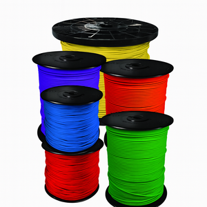 Colorful spools of tracer wire including yellow, blue, red, and green designed for underground utility locating.