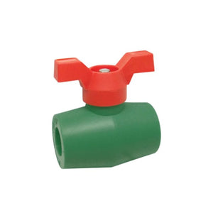 PP-RCT ball valve from the 1501PAB series featuring polyfusion connections and lead-free brass construction.