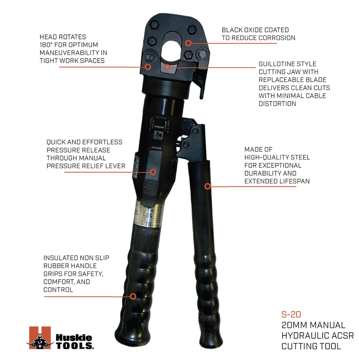 20mm Manual Hydraulic Cutter - ACSR/AL/CU, 0.75" Jaw