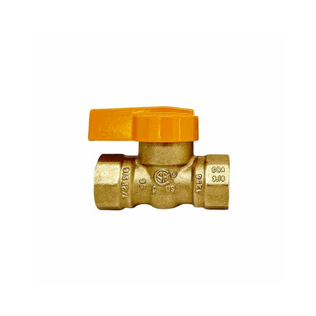 1-inch CSA gas ball valve from the 5150F series with a brass body and 125 PSI rating, featuring an orange handle.