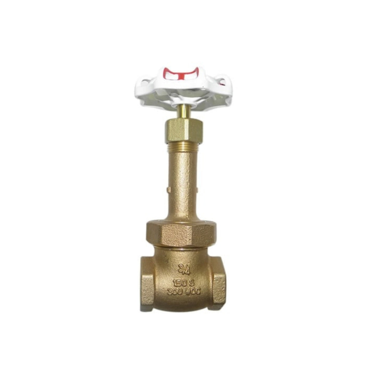Bronze threaded end gate valve with a white handwheel, designed for reliable flow control in utility applications.