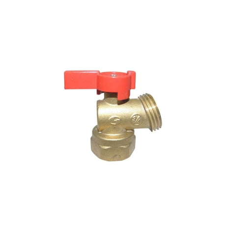 Brass quarter turn boiler drain and silcock valve with FNPT and hose end connection, featuring a red handle for easy operation.