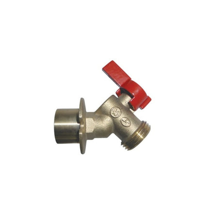 Brass quarter turn boiler drain and silcock valve with solder and hose connections for efficient water drainage.