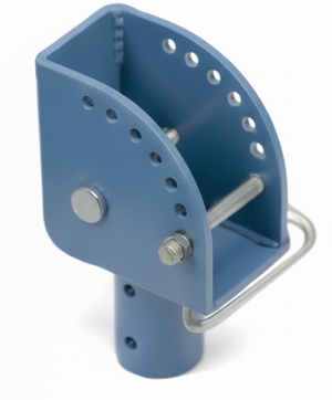 Adjustable center tube mount for fiber optic sheave, featuring a sturdy design with multiple holes for secure attachment.