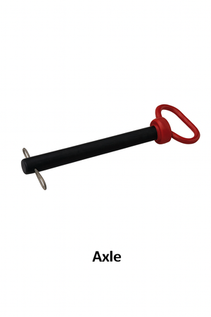 Heavy duty hanger sheave axle with a red handle and securing clips, designed for reliable equipment replacement.