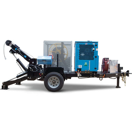 The Blue Ox cable puller with compressor, side view on white background