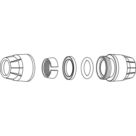 Exploded diagram of a Comfit HDPE duct coupler showing the body and internal sealing components.