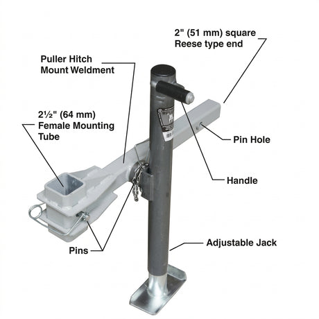 Condux fiber optic cable puller hitch mount with adjustable jack and 2 inch Reese type receiver