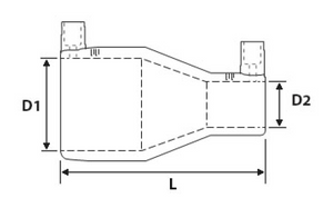 Technical diagram of electrofusion reducer showing dimensions and fusion zones