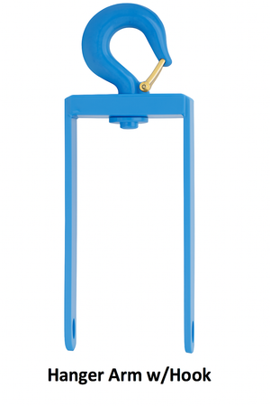 Heavy duty hanger sheave with a hook and optional alignment arm for reliable utility supply applications.