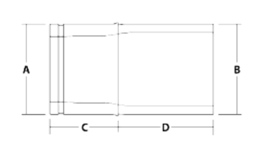 Dimensional diagram of Integrity Fusion machine grooved HDPE to steel transition fitting showing A, B, C, and D measurements.