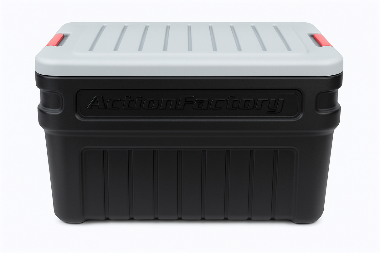 Fiber optic cable mini-blower/pusher in a sturdy black and gray storage container for efficient utility installation.