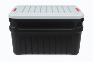 Fiber optic cable mini-blower/pusher in a sturdy black and gray storage container for efficient utility installation.