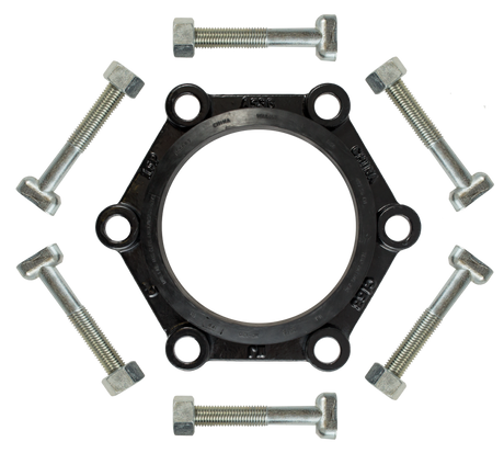 MJ Adapter Kit with ductile iron gland, SBR gasket, and steel T-bolts arranged around the ring