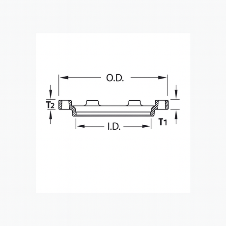 Technical line diagram of an MJ Adapter gland ring showing O.D., I.D., T1, and T2 dimensions