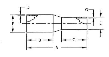 Technical diagram of molded HDPE reducer showing dimensions and reducer geometry