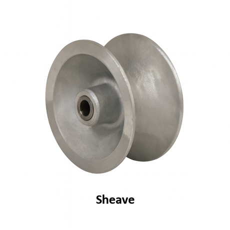 Heavy duty hanger sheave for underground utility applications, featuring durable construction and optional alignment arm.