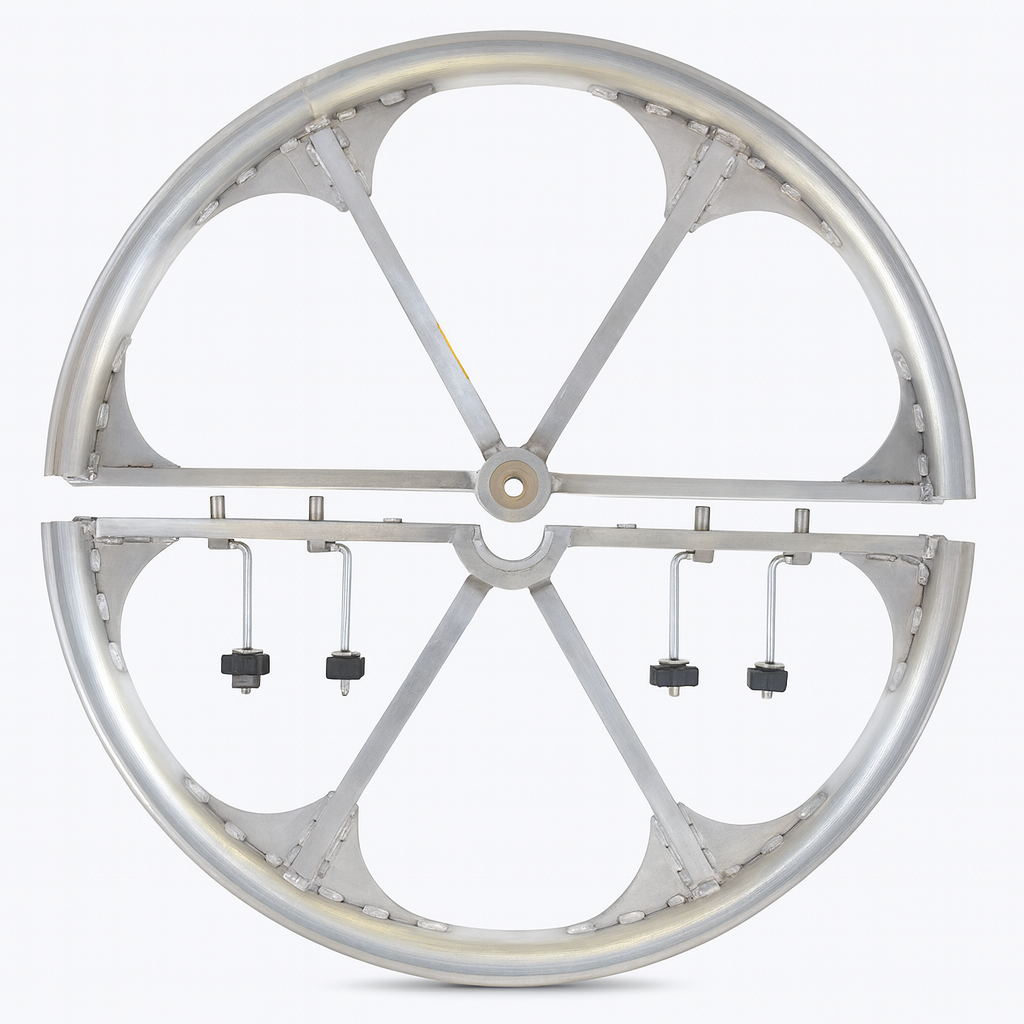 36-inch and 45-inch diameter split sheaves with hanger brackets for efficient cable management and support.
