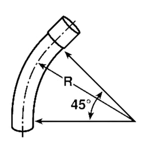 Second dimension diagram for Schedule 40 PVC sweep elbows showing arc, tangent and overall cut length